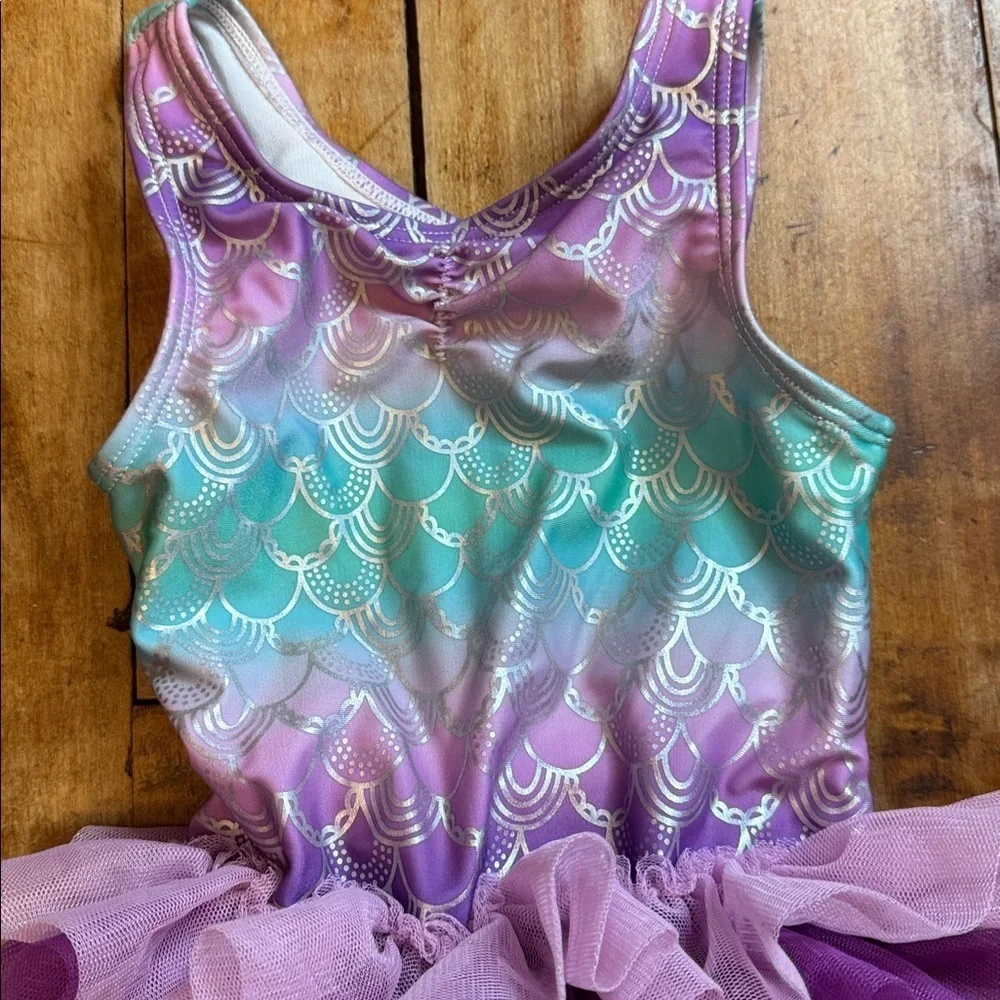 Cat & Jack Purple green Mermaid Tutu Swimsuit 3T one piece vacation beach